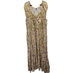 Old Navy Yellow Floral Smocked Waist Tiered Maxi Dress XXL Womens Sleeveless